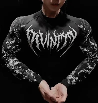 Men's Long Sleeve Fitness T-Shirt Tight Sports Wear Quick Dry High Elasticity Spring Autumn Seasonal Style round Neck Letter ...
