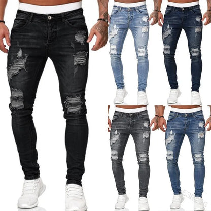 2026 Spring Summer New Men Denim Pants Casual Slim Fit Skinny Ripped Versatile Fashion Long Jeans Men
