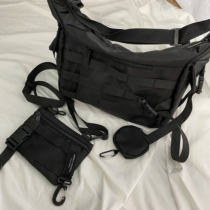 Shopper Nylon Shoulder Gothic Black Crossbody Messenger Tote Bags For Men Women's Hip Hop Techwear Satchel Waist Goth Postman