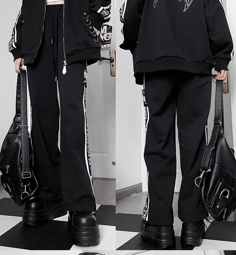 Original Printed Subculture Dark Loose Tracksuit Top and Pants Set Women's Outfits Oversized Stand Collar Zipper Sweatshirts