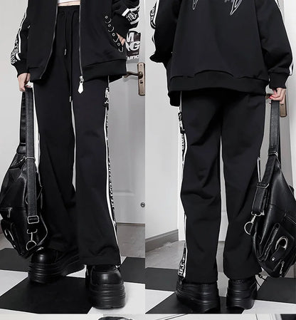 Original Printed Subculture Dark Loose Tracksuit Top and Pants Set Women's Outfits Oversized Stand Collar Zipper Sweatshirts