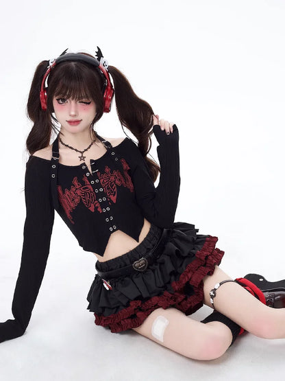 Y2k Mini Skirts Summer Women Black Gothic A-Line Pleated Skirt Harajuku Vintage 90s Aesthetic Kawaii Skirt 2000s Clothes