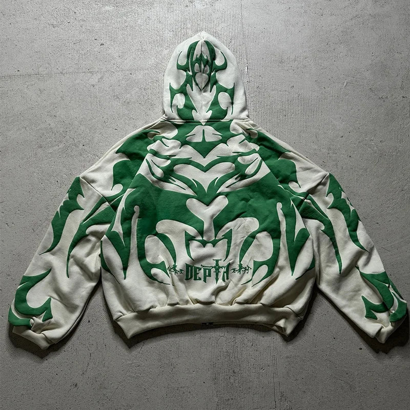 Apex Ritual – Y2K メンズバギーパーカー – 秋物長袖ルーズフード付きヴィンテージジッパーカーディガン
