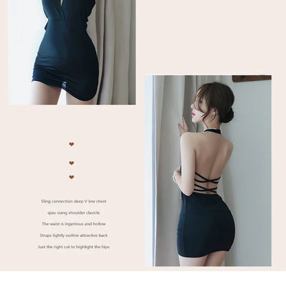 Summer Deep V backless Dress Women sexy uniform seductive nightclub attire secretary attire OL attire clothes Woman party dress