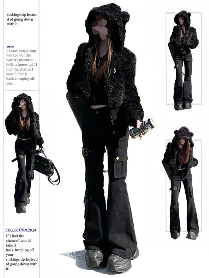 Aesthetic Dark Style Street Y2K Slim Fit Jeans Women's Vintage Sheath Gothic Pants High Waisted Hotsweet Black Denim Trouser