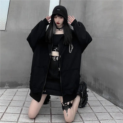 Autumn Womens Harajuku Punk Gothic Girls Black Devil Horn Hoodies Sweatshirt Hooded Japanese Hip Pop Plus Size Top Y2k Clothes