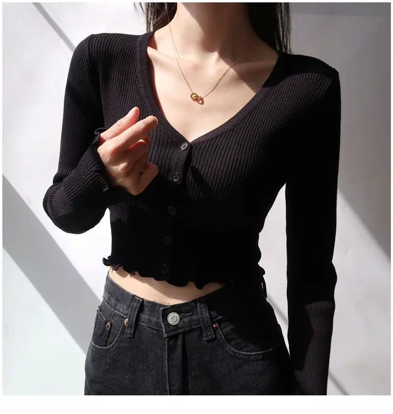 Women's Y2K V-Neck Knit Crop Top