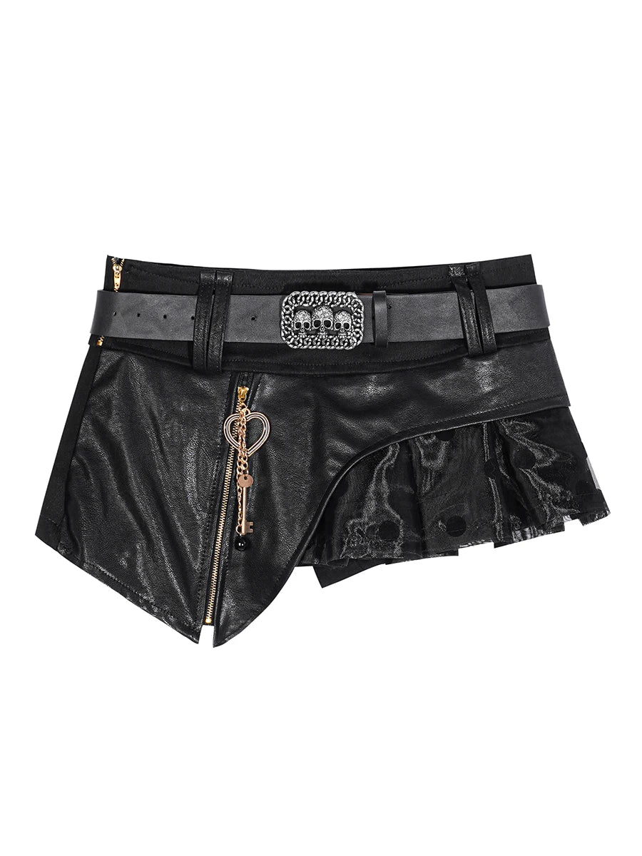 Summer Mini Skirt Sexy American High Street Party Versatile Mini Skirt Black Asymmetrical Metal Chain Punk Rock Gothic Skirt