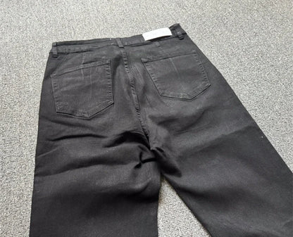 American retro heavy industry men and women black gothic retro casual loose jeans High street coated micro-flare jeans