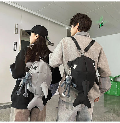 Whale Design Dual Shoulder Backpack Unisex Street Style Cycling Bag Fashionable Student Backpack for Men And Women