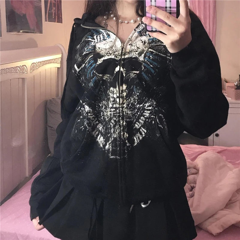 Hoodie Kawaii Y2k Anime Cartoon Goth Zip Up Hoodie Woman Harajuku Streetwear Loose Long Sleeve Sweatshirts Femme Sweatshirts