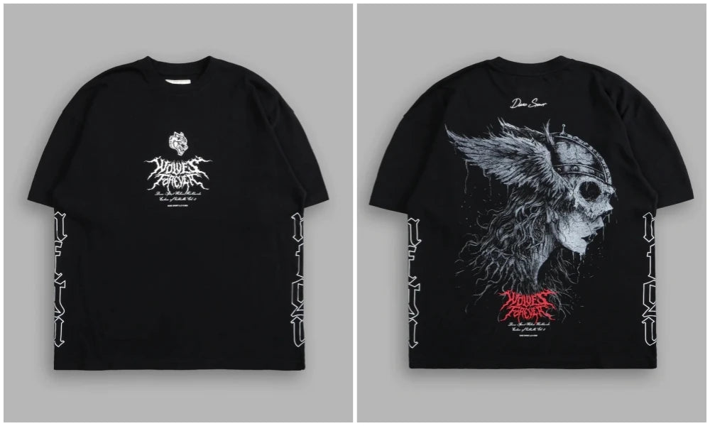 US SIZE NEW "SIDE BY SIDE" OVERSIZED TEE IN BLACK Men T Shirts Y2k DARK Gothic Short Sleeve T-Shirt Harajuku Hip Hop Couple Tops