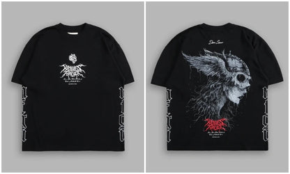 US SIZE NEW "SIDE BY SIDE" OVERSIZED TEE IN BLACK Men T Shirts Y2k DARK Gothic Short Sleeve T-Shirt Harajuku Hip Hop Couple Tops