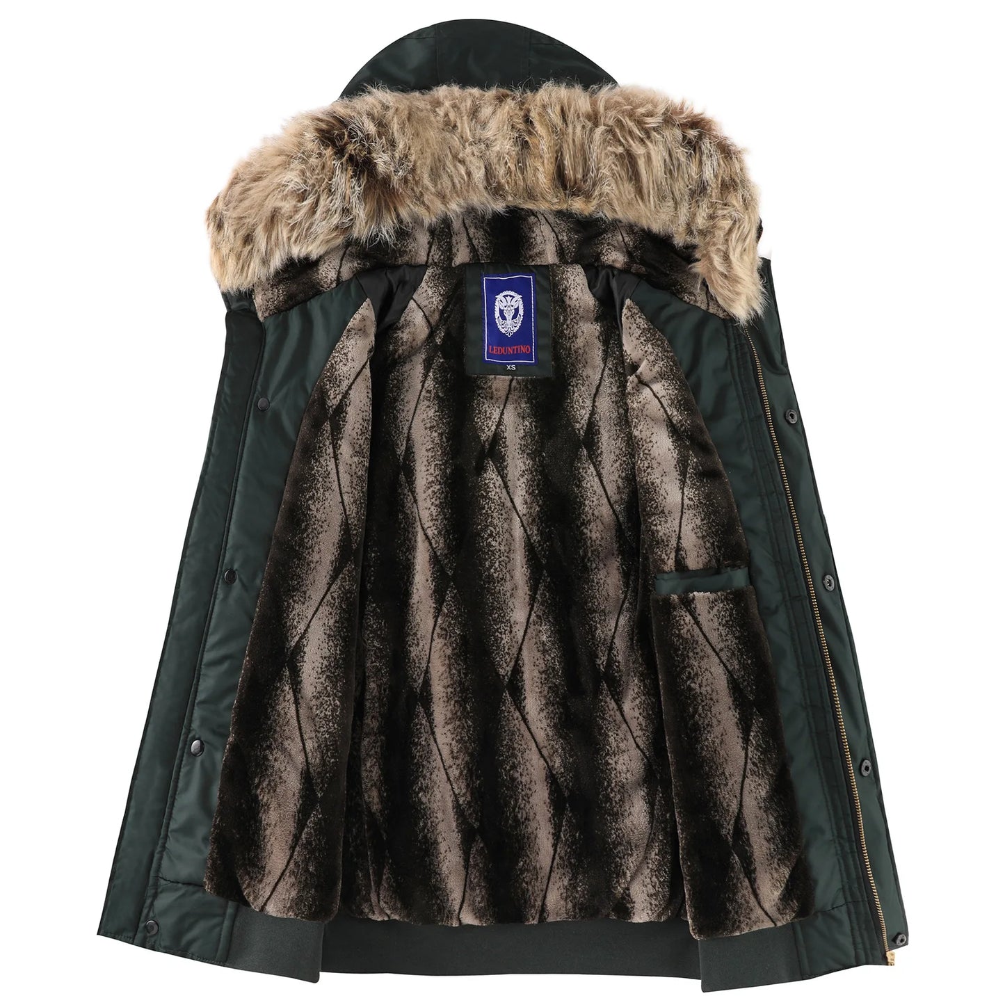 Men's Winter Warm, Hooded Jacket with Raw Edge, Lined Aviator Jacket, Embroidered Badge Design, Windproof and Waterproof Jacket