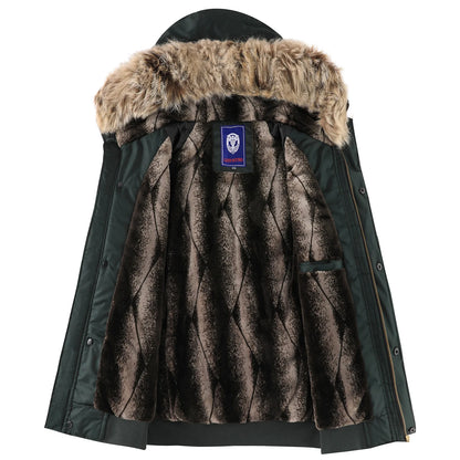 Men's Winter Warm, Hooded Jacket with Raw Edge, Lined Aviator Jacket, Embroidered Badge Design, Windproof and Waterproof Jacket