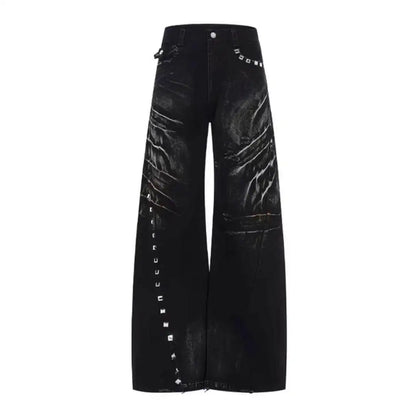 Black Jeans Women Vintage High Waisted Cargo Jeans Straight 2026 Summer Casual Loose Big Size Wide Leg Denim Baggy Pants Y2K
