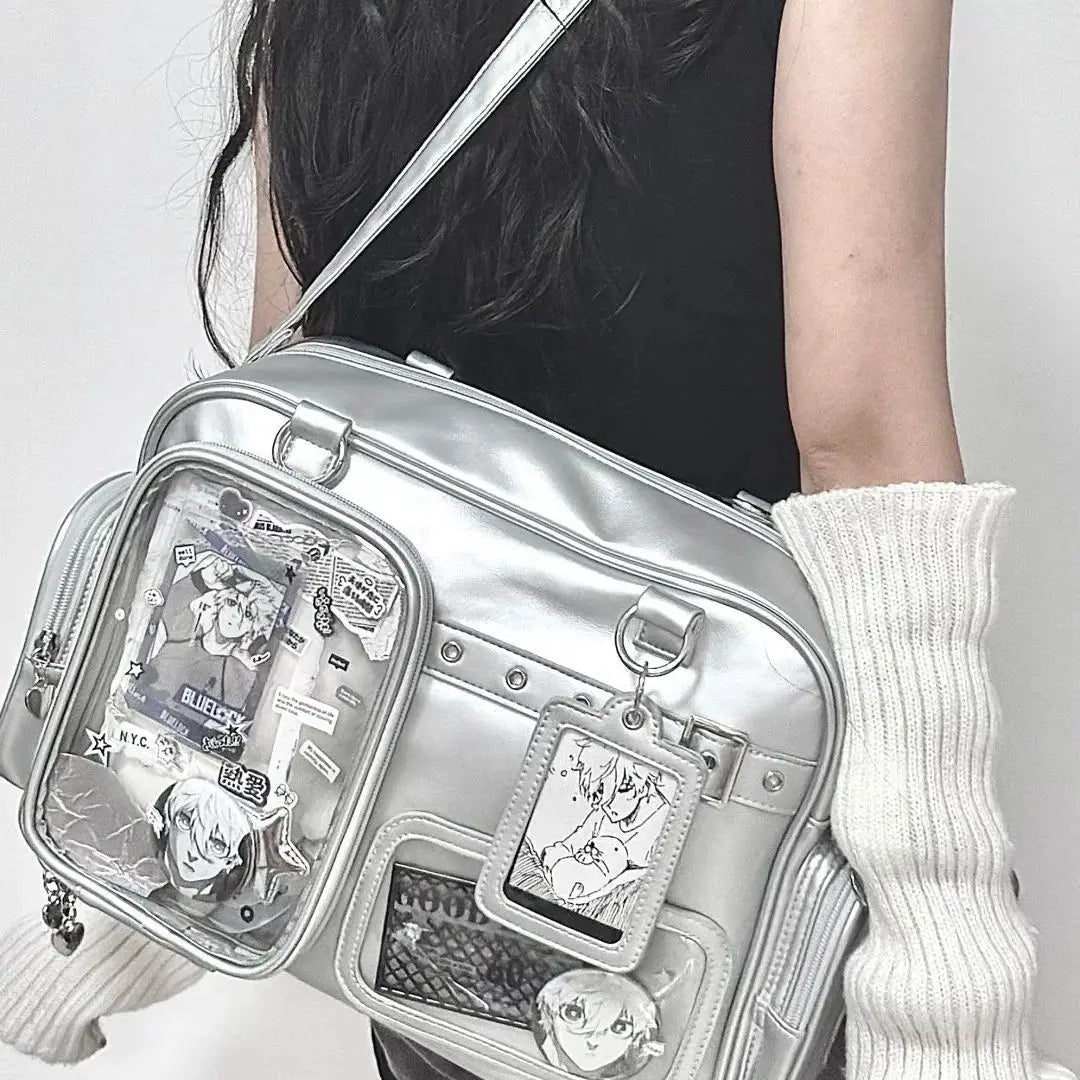 Harajuku Pin Doll 20cm Display Ita Bag Women PU Leather Preppy Style Large Capacity Shoulder Bag Ladies Daily Crossbody Bag Chic