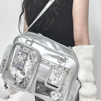 Harajuku Pin Doll 20cm Display Ita Bag Women PU Leather Preppy Style Large Capacity Shoulder Bag Ladies Daily Crossbody Bag Chic