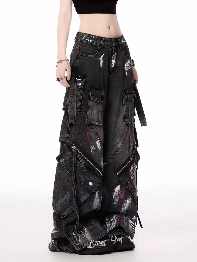 Women's Y2K Gothic Multi-Pocket Wide-Leg Jeans