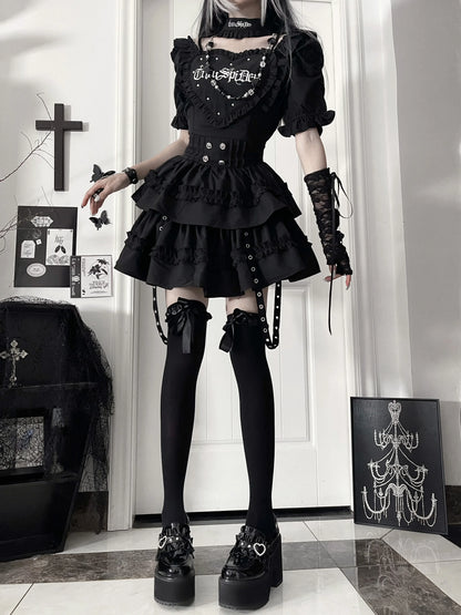 Women's Gothic Puff-Sleeve Sweetheart Dress