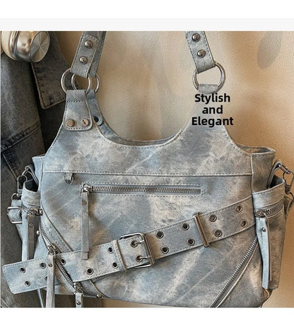 Fashionable Large Capacity Rivet Street Style Women's Tote Bag Shoulder Crossbody Bag Durable Polyester  Commuter Bag