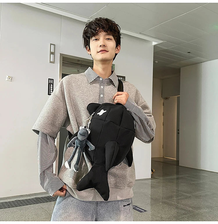 Whale Design Dual Shoulder Backpack Unisex Street Style Cycling Bag Fashionable Student Backpack for Men And Women