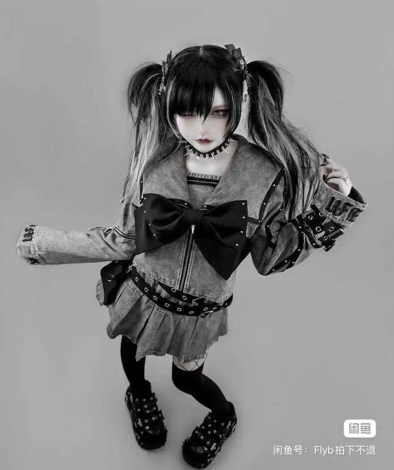 Women's Punk Navy-Collar Skirt Set