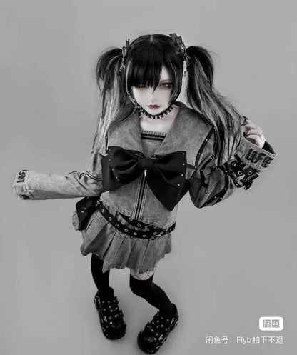 Women's Punk Navy-Collar Skirt Set