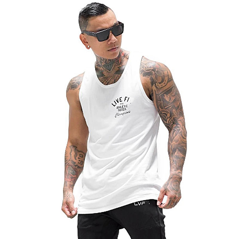 Men's Cotton Tank Top Gym Fitness Bodybuilding Sleeveless Singlet Workout Vest Summer Casual Basketball Shirt Male Sports Tops