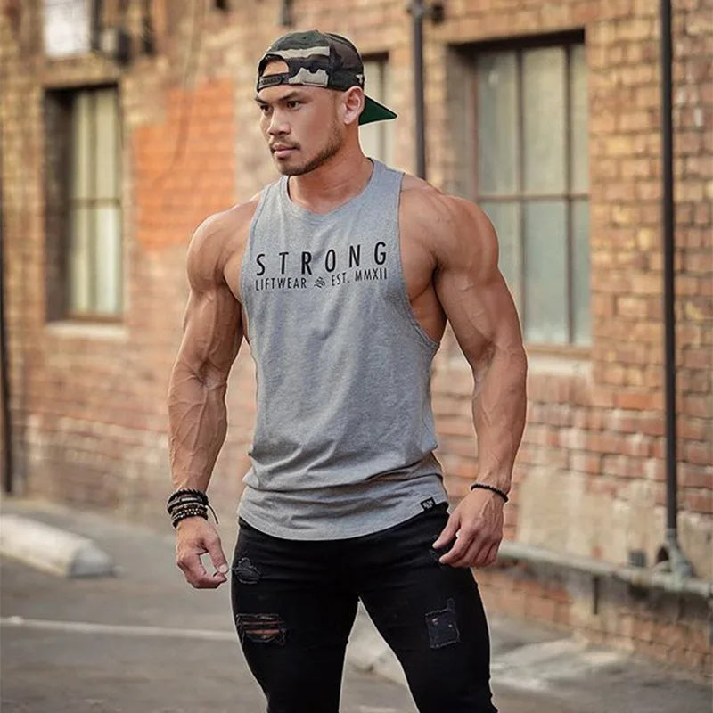 Workout Gym Mens Tank Top Vest Sleeveless Men's Crew Neck STRONG Print Sleeveless Sweat Resistant Comfortable Casual Tank Vest