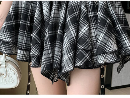 Sexy Plaid Pleated Mini Skirts For Women Y2k Casual Simple Korean Fashion Preppy Style Vintage Chic High Waist Faldas Hotsweet