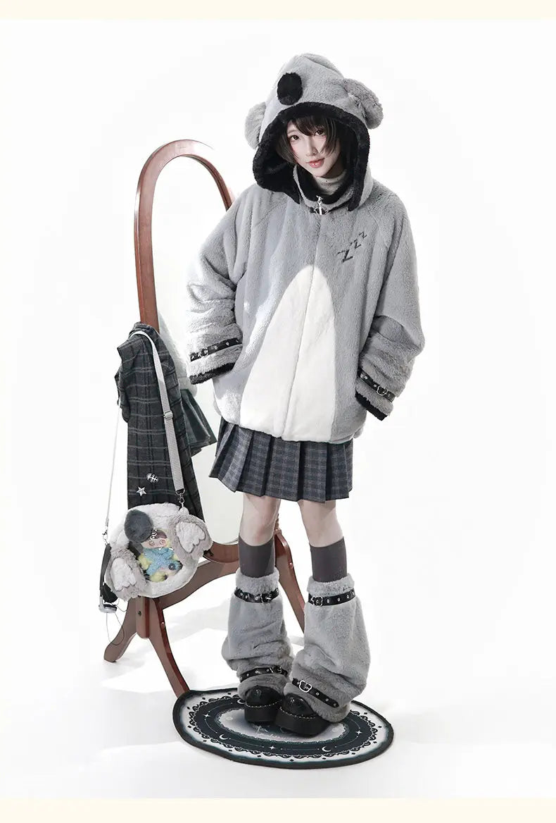 Women's Plush Hooded Embroidered Coat Set