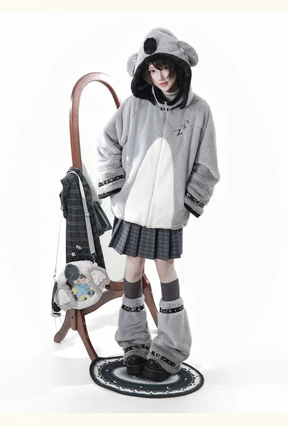 Women's Plush Hooded Embroidered Coat Set
