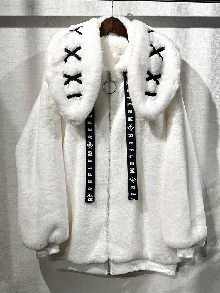 Women's White Faux Fur Bunny-Ear Coat