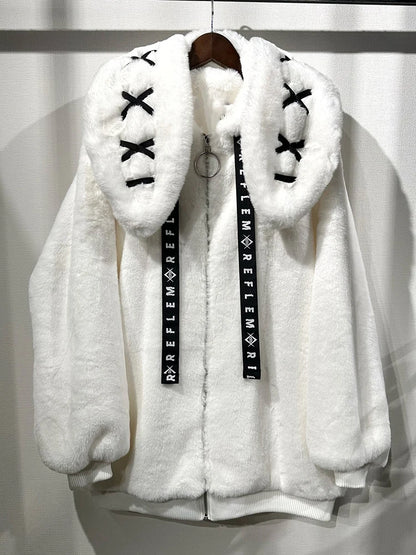 Women's White Faux Fur Bunny-Ear Coat