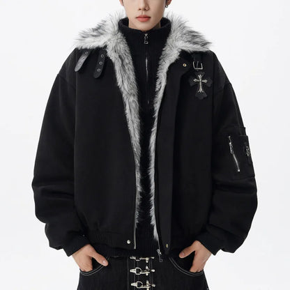 PFNW Fashion Versatile Warm Coat Autumn Winter New Men's Fur Collar High Quality Thick Cotton Jacket 28L1062