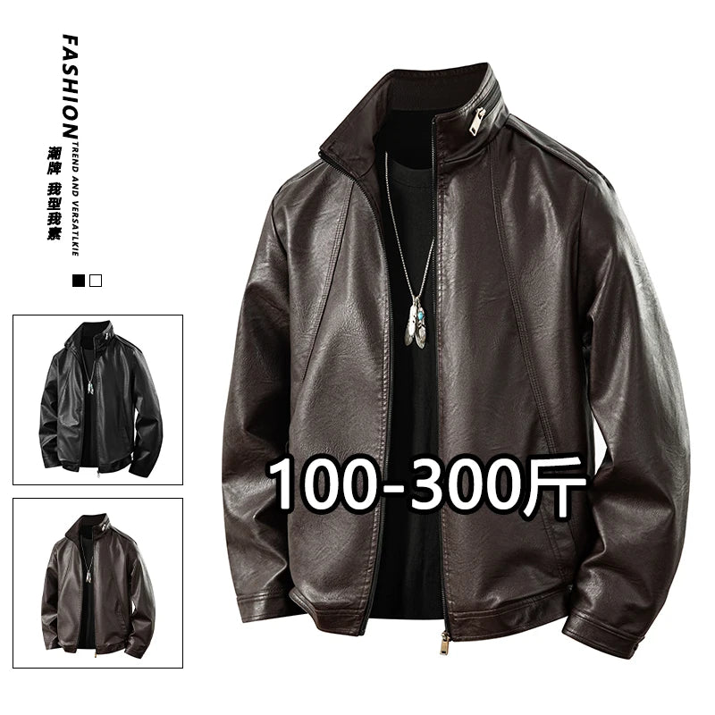 Plus Size 8XL 7XL New Leather Jacket for Men in Spring  Autumn Stand Up Collar Leather Jacket High-end Thin Casual Jacket