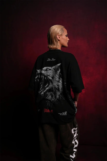 US SIZE NEW "SIDE BY SIDE" OVERSIZED TEE IN BLACK Men T Shirts Y2k DARK Gothic Short Sleeve T-Shirt Harajuku Hip Hop Couple Tops