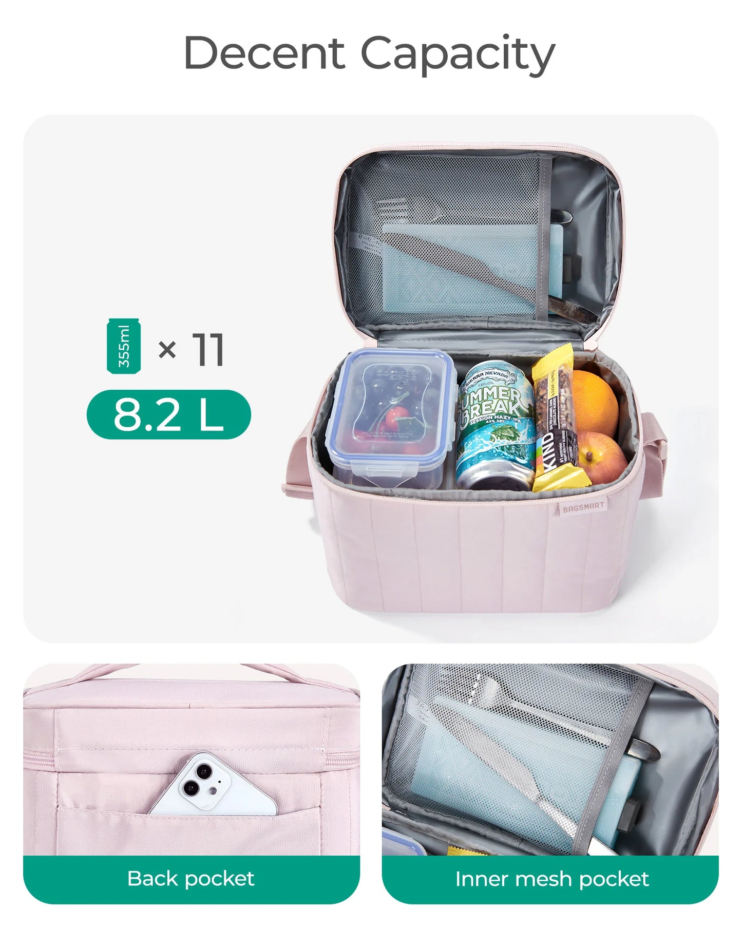 BAGSMART Lunch Box for Women Insulated Lunch Bag Cute Puffer Lunch Tote Bags Lightweight Quilted Reusable Cooler for Work School