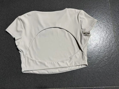 Hollow Backless Short Sleeve Sporty Slim T-shirt Women Crop Top Breathable Quick Dry Gym Workout Top Sport Shirt Fitness Clothes