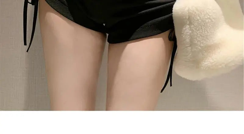 XS-5XL Shorts Women Black Wide-leg High Waist Shirring Lace-up All-match Streetwear Korean Fashion Summer Female Casual Y2k Chic