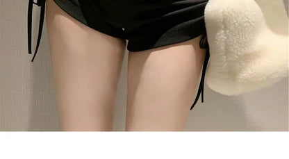 XS-5XL Shorts Women Black Wide-leg High Waist Shirring Lace-up All-match Streetwear Korean Fashion Summer Female Casual Y2k Chic