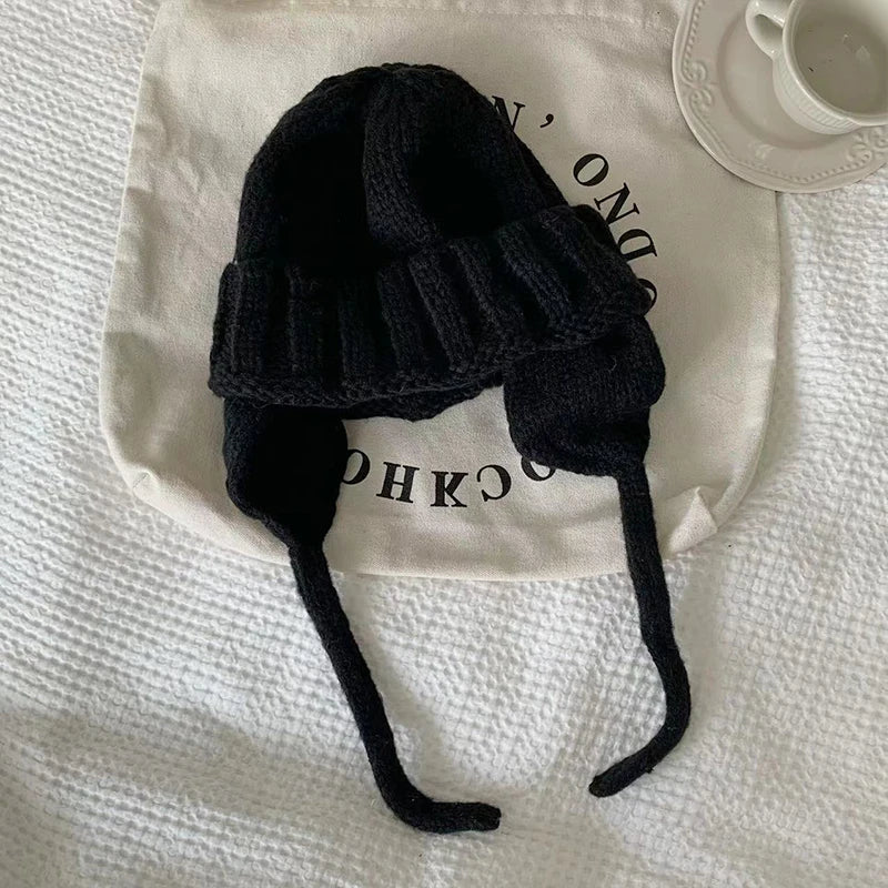 New Winter Cute Candy Colors Knitted Cap Fashion for Women Skullies Beanies Outdoor Windproof Thickened Warm Ear Protection Hat