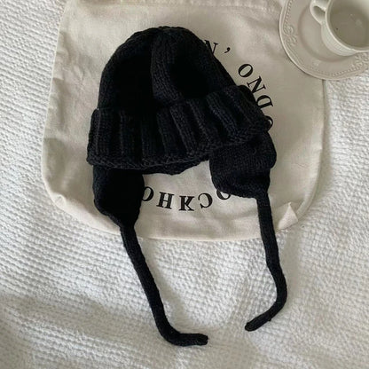New Winter Cute Candy Colors Knitted Cap Fashion for Women Skullies Beanies Outdoor Windproof Thickened Warm Ear Protection Hat