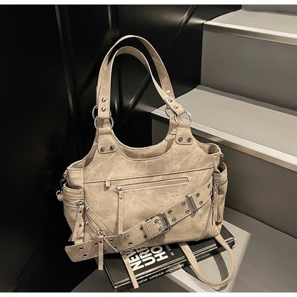 Fashionable Large Capacity Rivet Street Style Women's Tote Bag Shoulder Crossbody Bag Durable Polyester  Commuter Bag