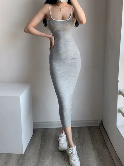 Women's Gray Slash-Neck Midi Dress