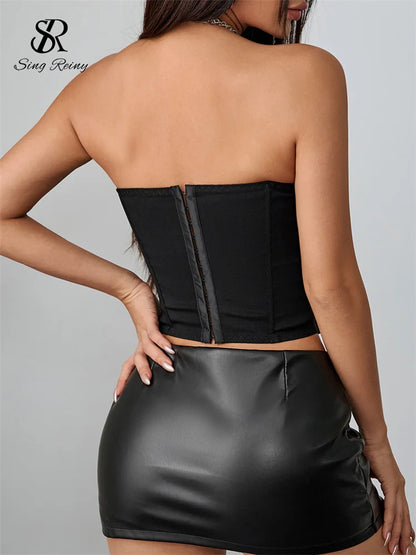 Women's Backless Color-Block Corset Top