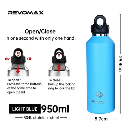 RevoMax-Double Wall Insulated Water Bottle, Outdoor Travel Sports Bottles, Stainless Steel Thermos for Tea, Thermal Cup, 600ml