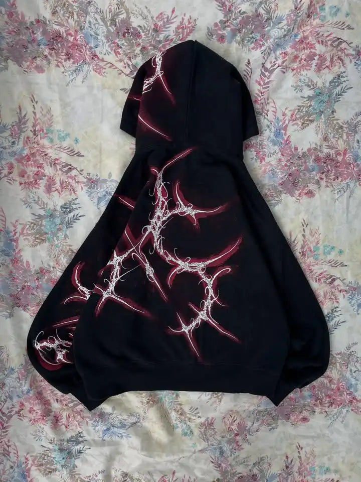 Women's Gothic Minimalist Graffiti Zip-Up Hoodie