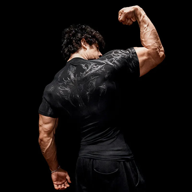 Gothic Battle Axe Short Sleeved Men's Quick Drying Stretch Fitness Suit For Summer Sports With Tight Compression Cuffs T-shirt
